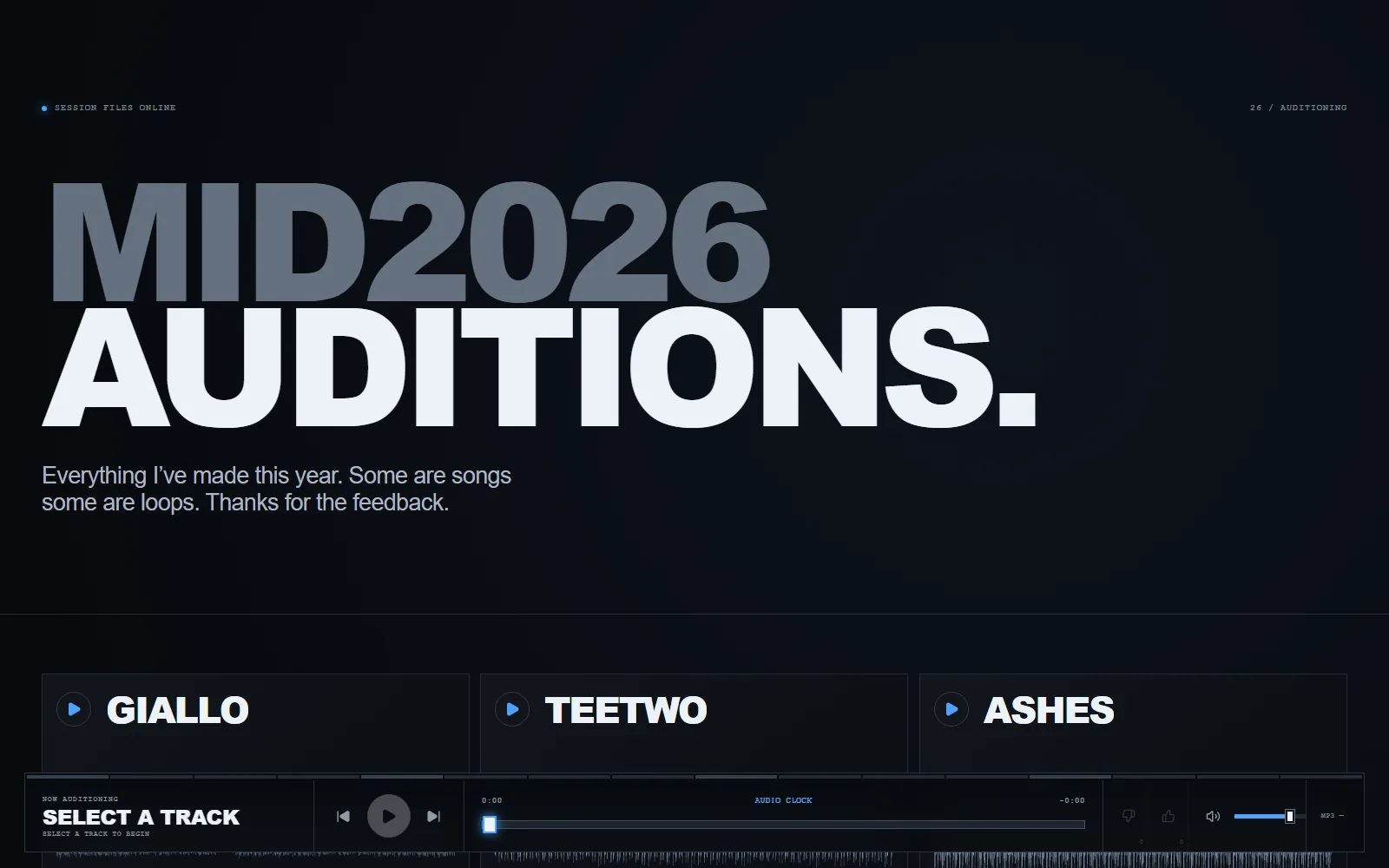 MID2026 Auditions: Audition desk: 26 tracks, Keep or Cut