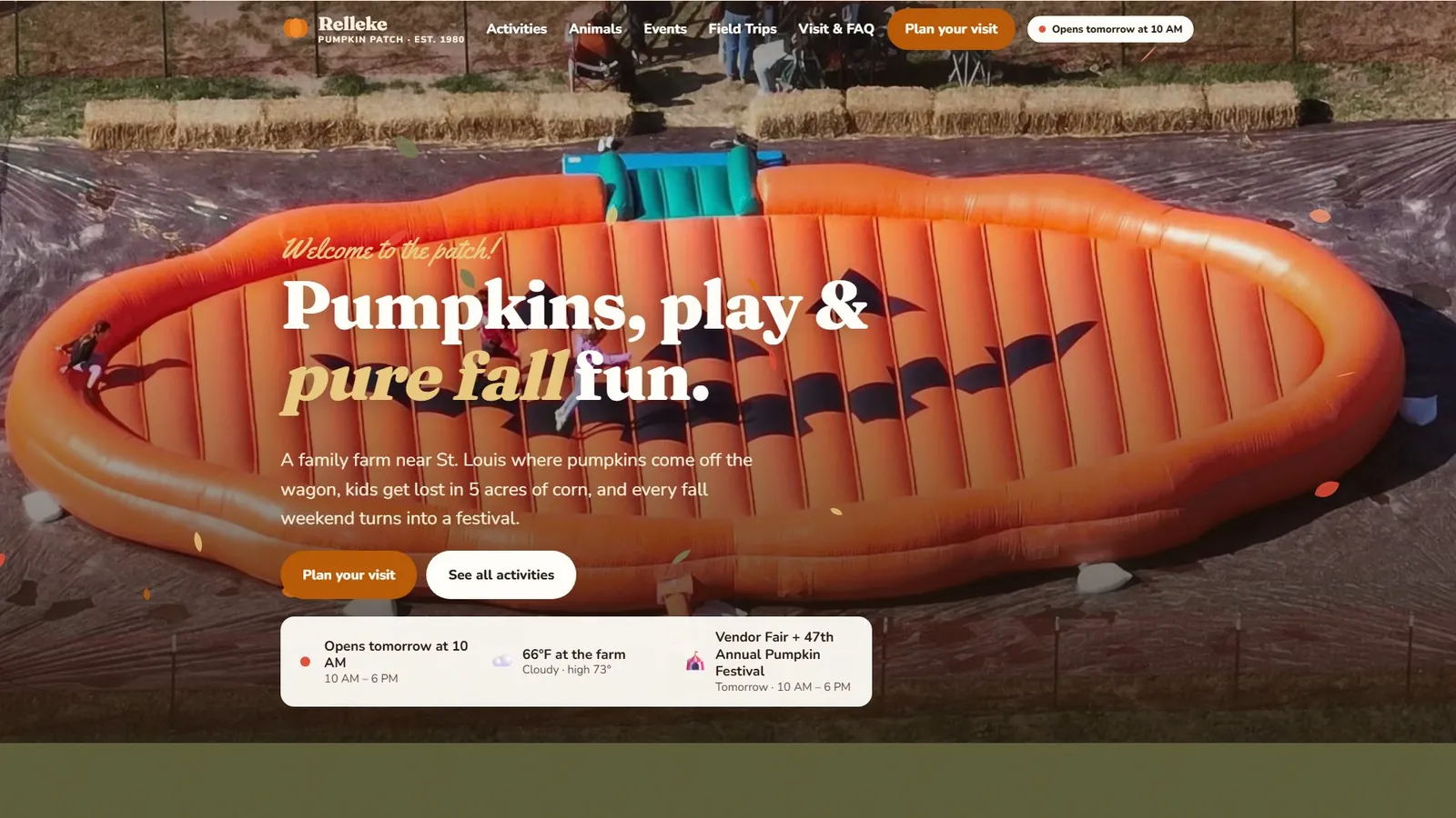 Relleke Pumpkin Patch: Homepage with today's hours and weather