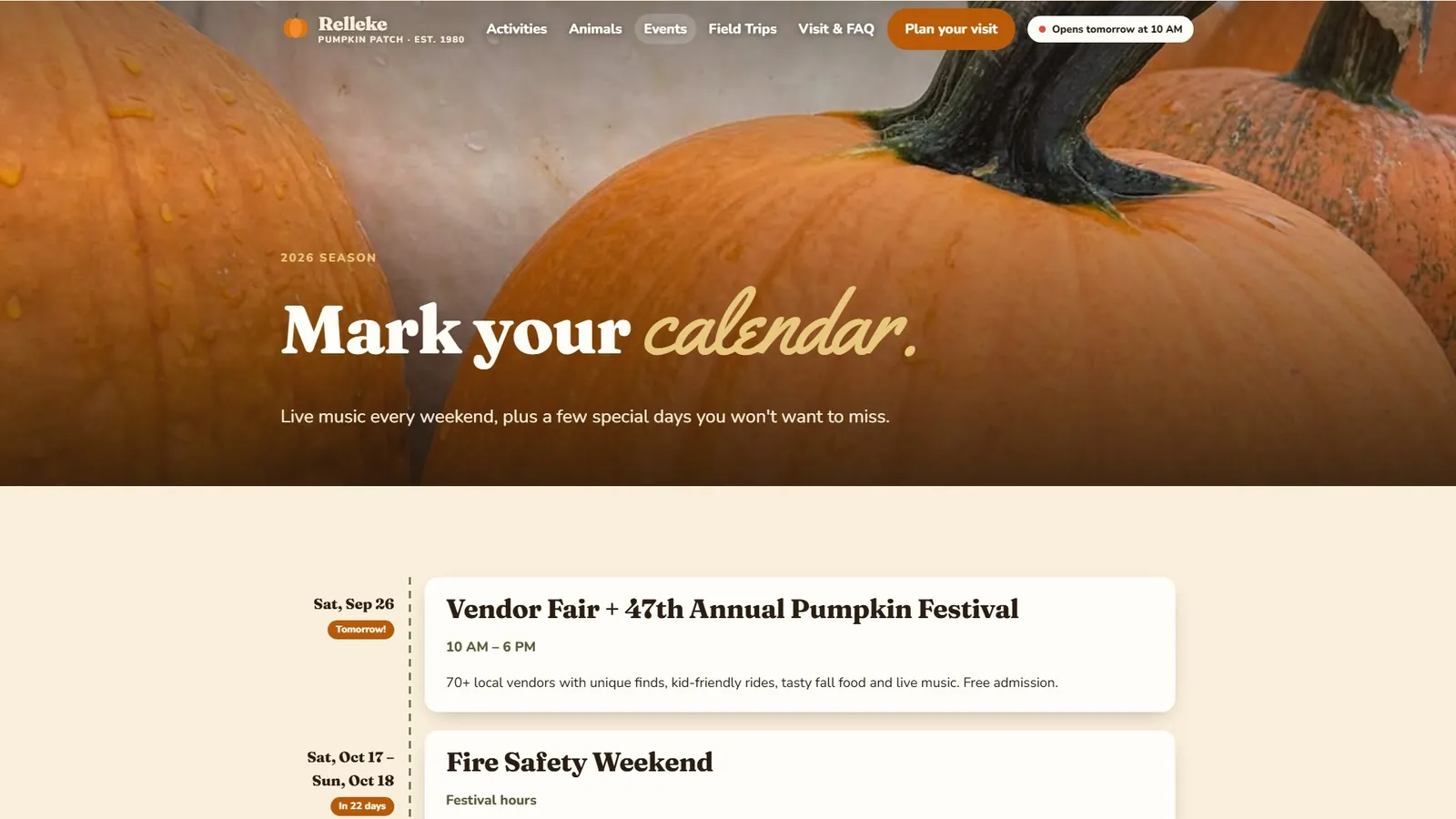 Relleke Pumpkin Patch: Events calendar